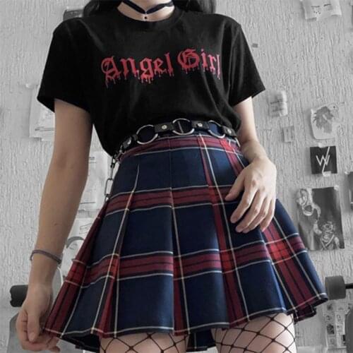 Punk Goth Tops Angel Girl Letter Print Ulzzang Grunge Hip Hop Vintage Streetwear Loose Harajuku Summer Chic Casual Women T-shirt