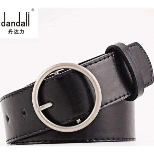 Dandali Female Deduction Side Gold Buckle Jeans Wild Belts For Women Fashion Students Simple New Circle Pin Buckles women Belt