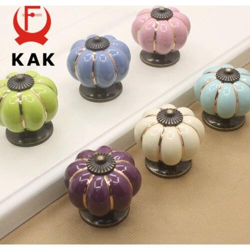KAK Ceramic Drawer Knobs 40mm Cabinet Pulls Kitchen Handles Cartoon Pumpkin Furniture Handle for Kids Room Furniture Hardware