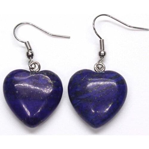 Kraft-beads Silver Plated Cute Heart Lapis Lazuli Dangle Earrings For Party Gift Jewelry