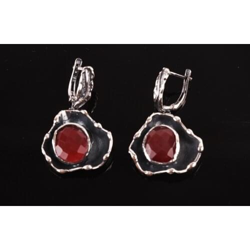 UM US JEWELRY Ruby Cubic Zirconia 925 Sterling Silver Earrings