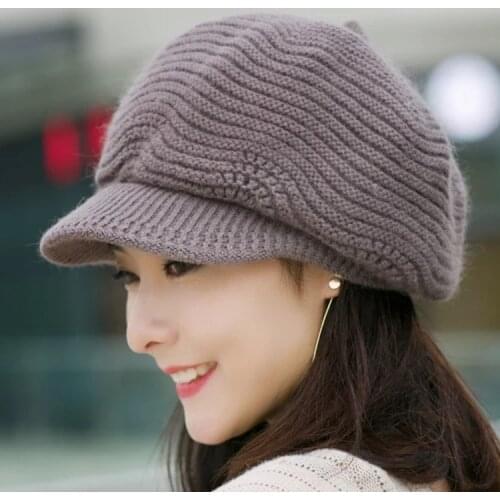 Women 2 Layer Winter Knitted Octagonal Beret Hat Spring Autumn Fleece Inside Newsboy Caps 2020 New Warm Wool Visor Hats