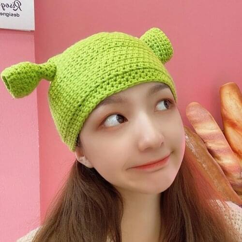 Unisex Hand-Knitted Shrek Hats Beanie Hat Warm Durable Hand Knitted Cap Cosplay Dome Cap Wool Winter Hat Pure Handmade