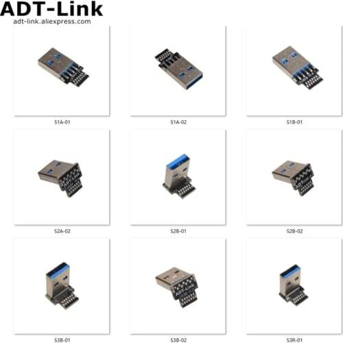 ADT-Link DIY USB 3.0 Angle Connector USB A Type Male Female Welding 13Spot Adapter S1 S2 S3 S4 TX-TX / TX-RX