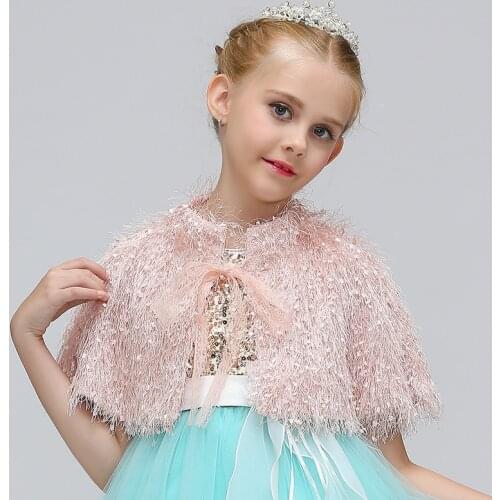 Spring Autumn Shawl Girls Costumes Cape Tassel Trendy Coats Jacket Kids Flower Girl Princess Wedding Tippet for 3-8 Years PJ006