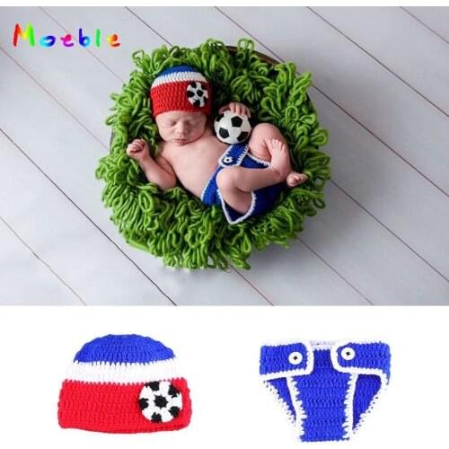 Crochet Football Player Costume for Newborn Boys Photography Props Knitted Infant Accessories New Born Baby Sports Clothes
