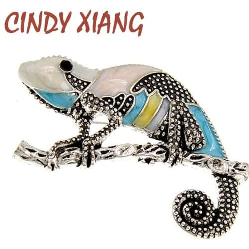 CINDY XIANG Enamel Lizard Chameleon Gecko Brooches For Women Antique Silver Pin Coat Jewelry High Quality New Arrival 2021