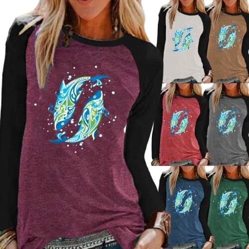 Women Fashion Printing Graphic Tee New Autumn and Winter Long Sleeve Round Neck Pullover Loose Shirt Casual T-shirt Tops