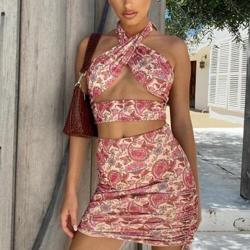 Paisley Printed Halter Bandage Tops For Women Sexy Backless Slim Top Club Party Chic High Street Wrap Summer Corset Top