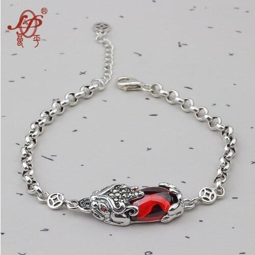 Pure silver jewelry handmade Red Garnet Brave Troops For Women vintage thai silver Hand bracelet Jewelry Wholesale