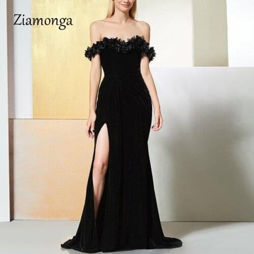 Ziamonga Sexy Bodycon Party Velvet Dress Strapless Short Sleeve Elegant Maxi Long Lace Dresses Women Split Fold Club Vestidos