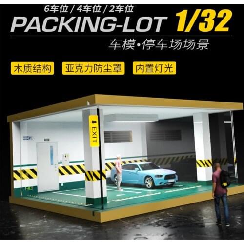 1:32 Model Car Display Cabinet Scene Model Underground Parking Lot Simulation Luminous Toy Dust Cover Stereo Modified Garage