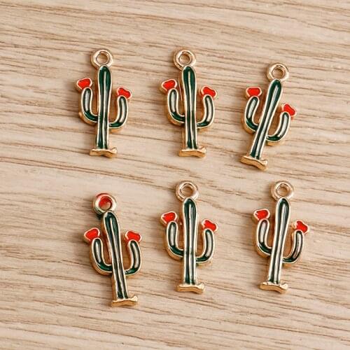 10pcs 9*19mm Enamel Cactus Charms Fit Necklaces Pendants Bracelets Double Love Heart Charms Handmade Crafts DIY Jewelry Findings