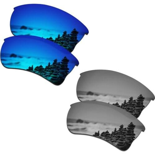 SmartVLT 2 Pairs Polarized Sunglasses Replacement Lenses for Oakley Quarter Jacket Ice Blue and Silver Titanium