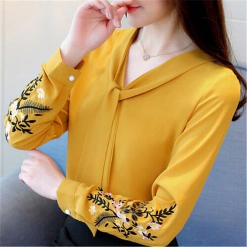 2021 Office lady shirt women tops blusas feminine blouse Long sleeve embroidery chiffon blouse womens tops and blouses shirt