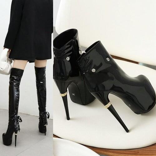 2021 Spring Autumn Women Boots Fashion Zipper Patent Leather Winter Over The Knee Boots Sexy Stiletto High Heels 16cm Lady Shoes