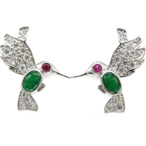 24x22mm Lovely Cute Real Green Emerald Red Ruby Blue Sapphire Pink Tourmaline Gift For Girls Daily Wear Silver Stud Earrings