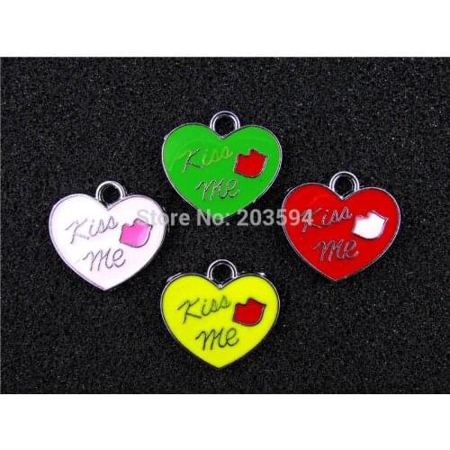 AE314 Mix Color 20Pcs Alloy Metal Enamel Heart Charms Pendants 20x22mm