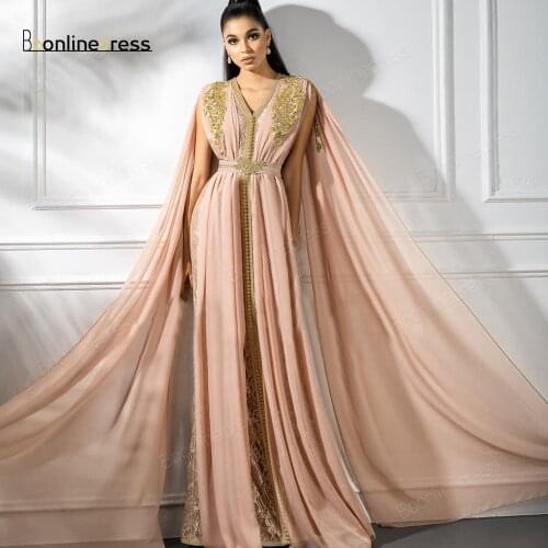 Bbonlinedress Moroccan Kaftan Evening Dresses Embroidery Appliques Long Evening Dress Arabic Party-Dress Abaya Formal Gowns