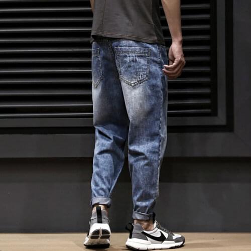 2021 New Fashion Streetwear Loose Ripped Denim Harem Pants Blue Color Size 28-42 Japanese Vintage Designer Hip Hop Jeans Men