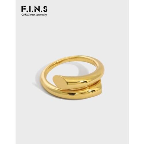 F.I.N.S Minimalist Wrong Side Smooth Real 925 Sterling Silver Open Ring Overlap Design Solid Silver Fine Jewelry Accessories