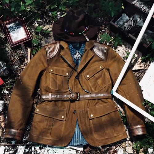 CDSafari Read Description! Asian Size Genuine Cow Leather & Waterproof 16oz Canvas Coat Wax Aged Looking Safari Jacket