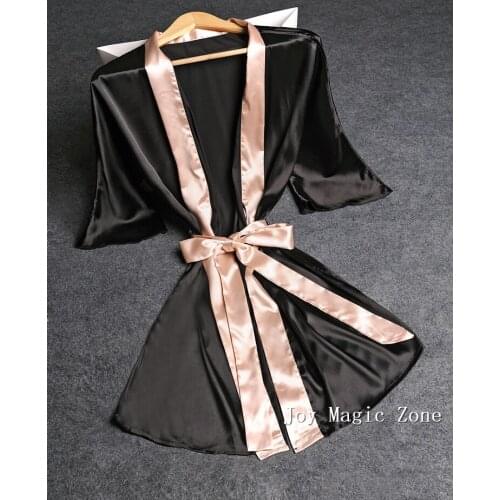 Yomrzl summer womens robe black indoor clothes half sleeve sleepwear bathrobe Valentines Day gift L513