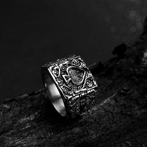 BUDROVKY New Creative Spades K 36L Stainless Steel Finger Couple Ring Retro Ring Jewelry Wholesale anillos para hombre