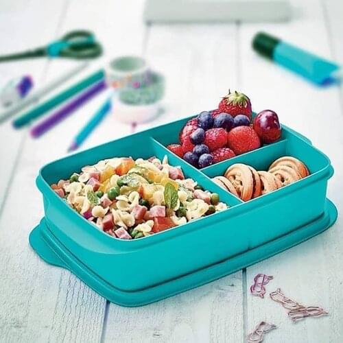 Tupperware Compartment Blue Color Nutrition Box 1Lt Plastic Lunch Box for Kids,Reusable BPA Free Portable 3 Portion Control Bent