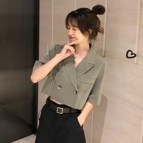 Summer Style Loose Notched Shirts Fashion Brand Crop Top Tees Ladies Tops Korean Clothes Blusas Mujer De Moda Womens Clothing