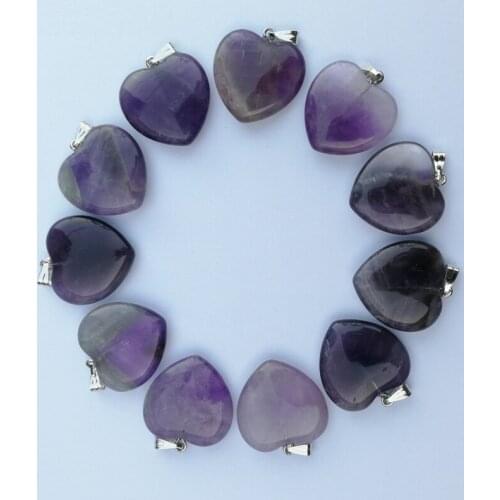 Fashion Good quality heart Purple crystal 20mm Natural stone pendants for jewelry making Charm accessories 12Pcs/lot wholesale