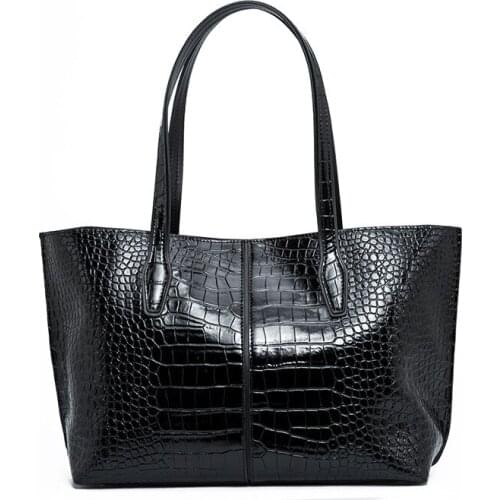 Fashion Large Capacity Genuine Leather Alligator Pattern Tote Bags For Women 2021 Designer Lady Hand Bag Female Shoulder Bag