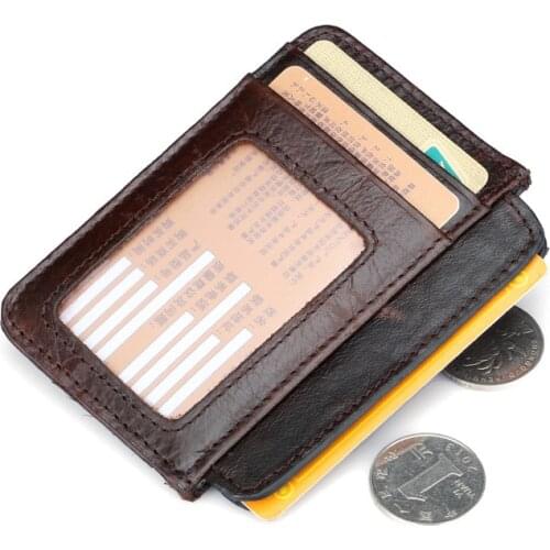 Fashion Cow Leather ID Badge Cards Holder Small Thin Credit Card Case Business Organizer Card Bag Wallet Purse with Photo Window