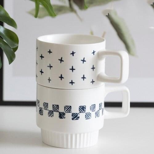 Nordic Blues Ceramic Mug Breakfast Milk Coffee Cup Couple Water Mug Large Capacity Coffee Tea Cup