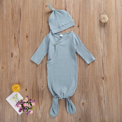 Fresh Solid Color Baby Quilt and Cap Silkworm Cocoon Type Newborn Wrap Comfort Sleeping Bag & Hat Set