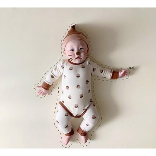 Newborn Baby Boy Sleepwear Baby Pajamas Set Romper Pants Hat 3Pcs Baby Clothes Set Toddler Nightwear Outfits Baby Girls Clothes