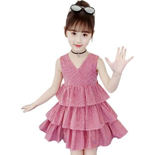 Dresses For Girls Plaid Pattern Girls Party Dress Kids Sashes Cake Dress For Children Tiered Girls Clothes 6 8 10 12 14