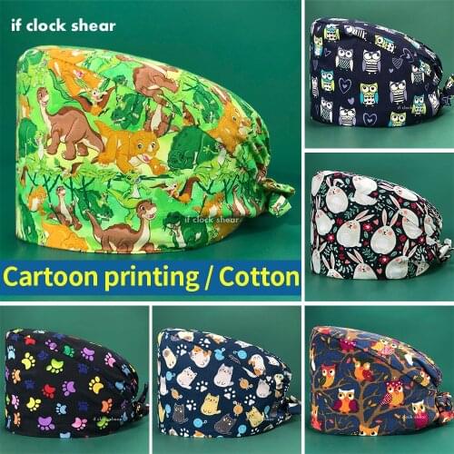 High Quality Unisex Pet Grooming Doctor Scrubs Caps Medical Hat Printing Scrubs Hat Sweat-absorbent Multicolor Nursing Work Hats