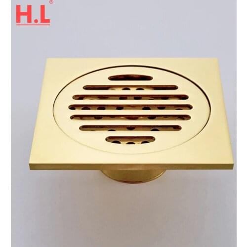 Bath Floor Drain 10*10cm Gold Bathroom Shower Square Drain Strainer Factory Direct Sales Bathroom Drain Floor
