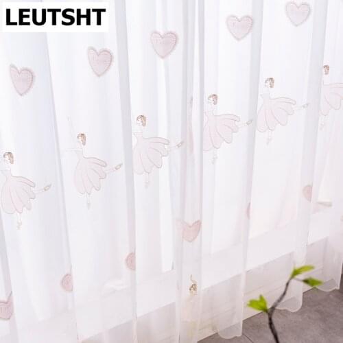 Cartoon Ballet Girl Embroidered Tulle Children Curtains for Kids Bedroom Window Kitchen Curtains for Living Room