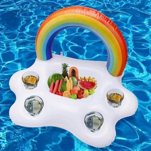 Pool Party Bucket Rainbow Cloud Cup Holder Inflatable Pool Float Beer Drinking Cooler Table Bar Tray Beverage Pool Float