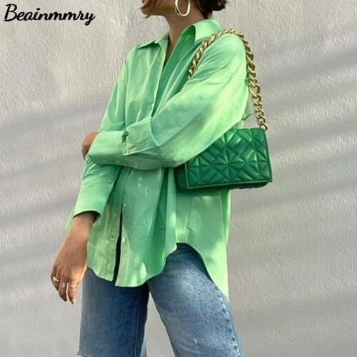 Cotton Za 2021 Women Solid Turn Down Collar Long Sleeve Shirt Spring And Autumn Female Casual Single Breasted Shirt Top