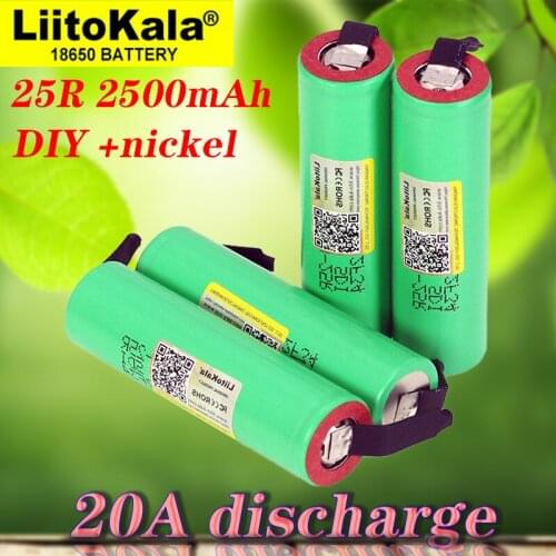 1-10pcs LiitoKala 3,7 V 18650 2500mAh Battery INR1865025R 3,6 V Discharge 20A Dedicated power Battery + DIY nickel Sheet