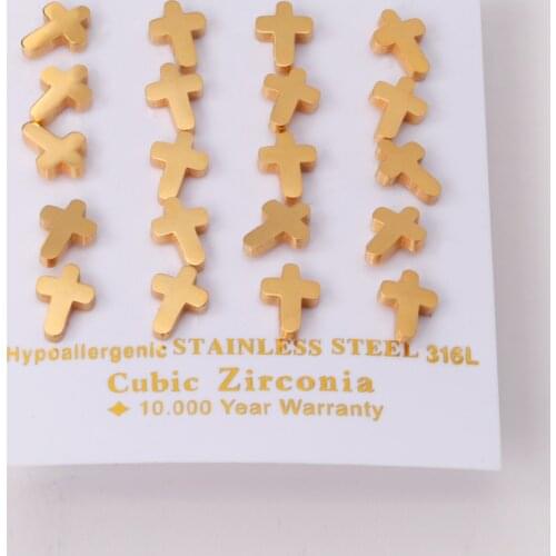 10 Pairs Bijoux Female Wholesale Earrings Sets Gold Color Cross Jewelry Stainless Steel Stud Earring Women Men Push Back Jewelry
