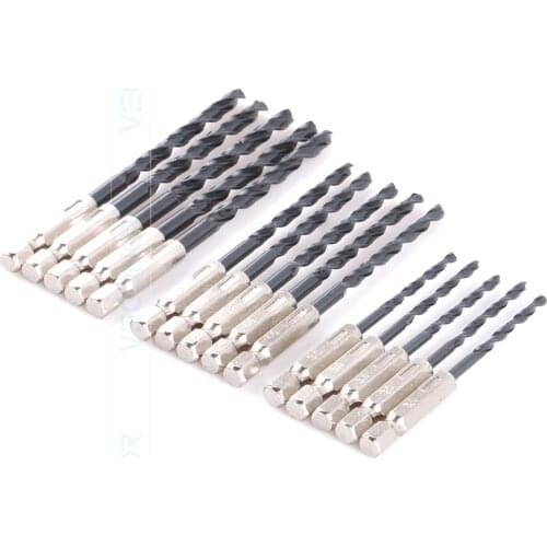 VECONOR 15 Pcs Per Set 1/4" Hex Shank Twist Drill Bit Set Saw Set HSS High Steel Nitrided Drill Woodworking Tool 3mm/4mm/5mm