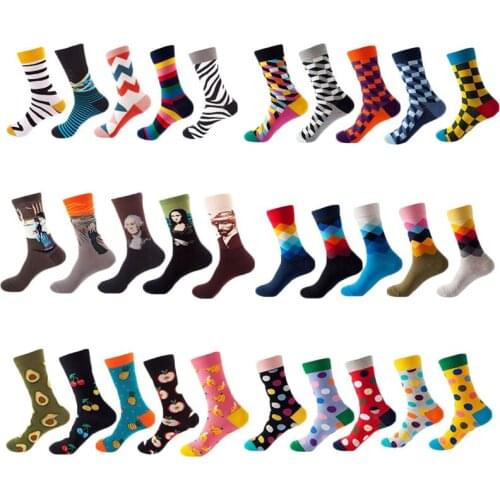 5pairs/pack Men and Women striped Happy Socks girl funny cartoon socks Oil Painting Van Gogh socken christmas cotton warm socks