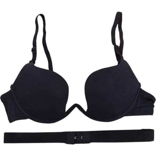 Women Low Cut Sexy Bra Ladies Push Up Bra Backless Invisible Halter Convertible Seamless Bra Deep U Plunge Shaped Bras