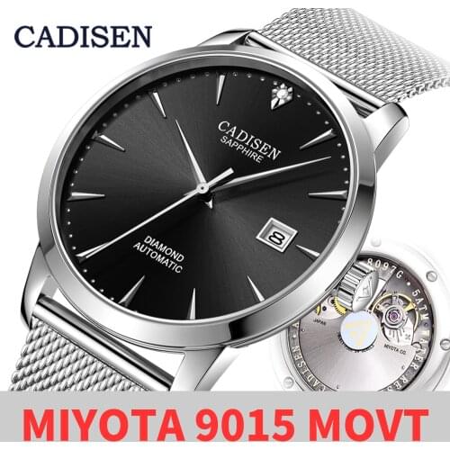 CADISEN Ultra-thin Simple Classic Men Mechanical Watches Business MIYOTA 9015 Watch Luxury Brand Genuine Leather Automatic Watch