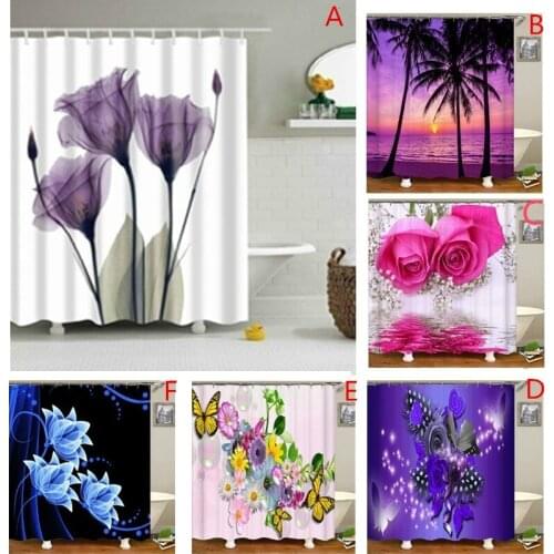 Home Decor Bathroom Shower Curtain Flower Printed Waterproof Bath Toilet Curtain Sets Bathroom Decor