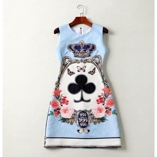 European womens wear 2018 The new spring sleeveless Poker crown printing Nail bead jacquard Vest dress